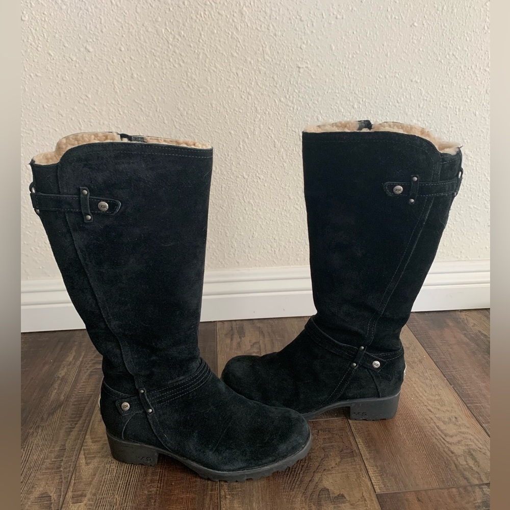 Women's Black Suede Knee-High Boots